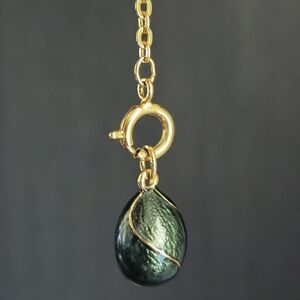 Joan Rivers Faberge Egg Enamel Gold-Tone Charm Pendant with Extender Chain Green